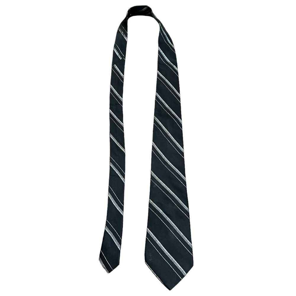 2/$15 Calvin Klein Silk mens tie black, gray, silver stripes 4" x 59"